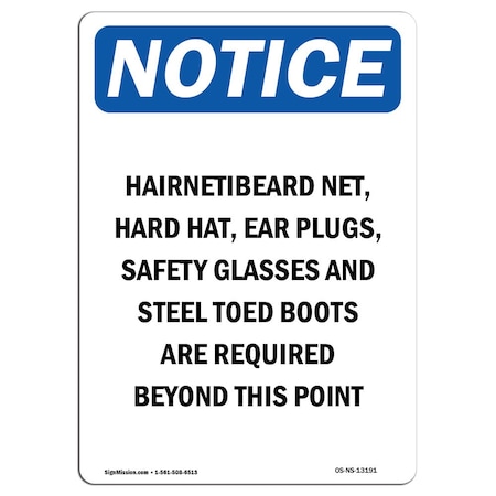 Signmission OSHA Notice Sign, Hairnet Beard Net Hard Hat Ear, 18in X 12in Aluminum, 12" W, 18" H, Portrait OS-NS-A-1218-V-13191